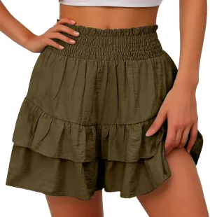Flowy Shorts for Women Casual Boho Floral Skorts Ruffle Mini Skirts Running Tennis Butterfly Short Summer Beach Short