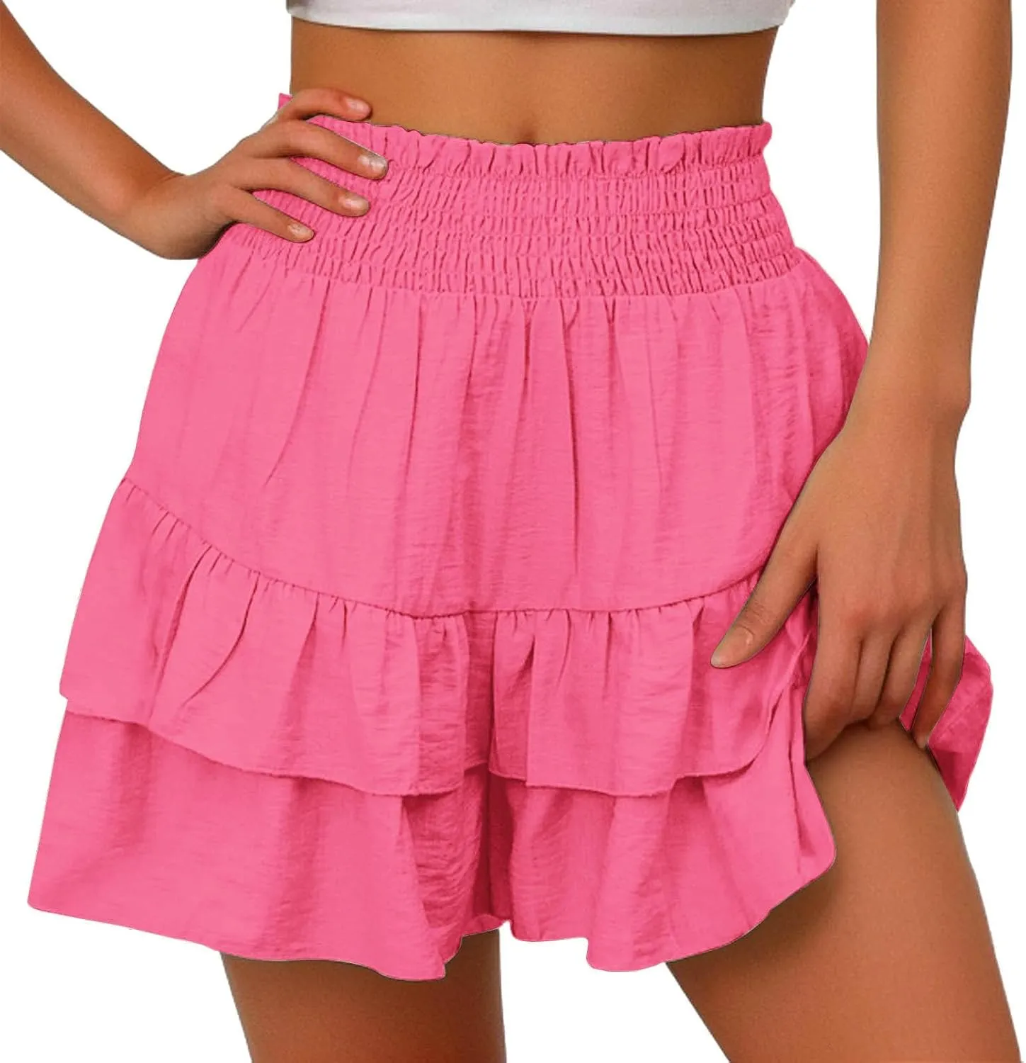 Flowy Shorts for Women Casual Boho Floral Skorts Ruffle Mini Skirts Running Tennis Butterfly Short Summer Beach Short