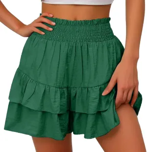 Flowy Shorts for Women Casual Boho Floral Skorts Ruffle Mini Skirts Running Tennis Butterfly Short Summer Beach Short
