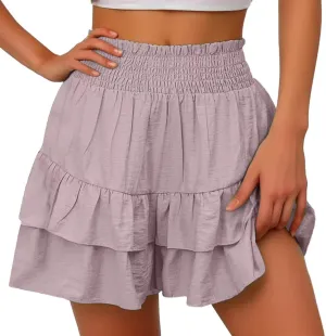 Flowy Shorts for Women Casual Boho Floral Skorts Ruffle Mini Skirts Running Tennis Butterfly Short Summer Beach Short