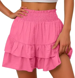 Flowy Shorts for Women Casual Boho Floral Skorts Ruffle Mini Skirts Running Tennis Butterfly Short Summer Beach Short