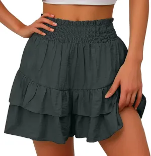 Flowy Shorts for Women Casual Boho Floral Skorts Ruffle Mini Skirts Running Tennis Butterfly Short Summer Beach Short