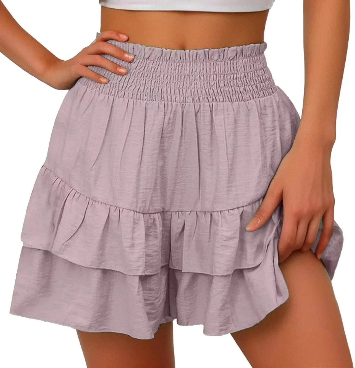 Flowy Shorts for Women Casual Boho Floral Skorts Ruffle Mini Skirts Running Tennis Butterfly Short Summer Beach Short