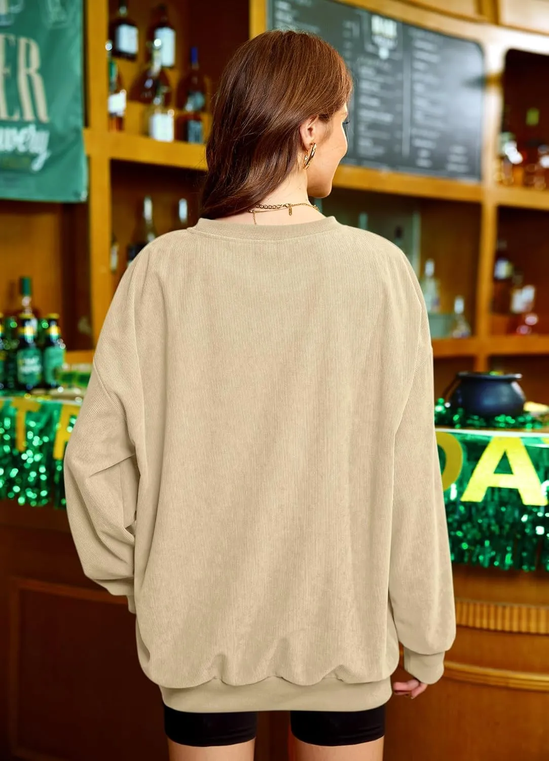 For G and PL Womens St. Patrick's Long Sleeve Irish Sequin Pullover Shamrock Clover Print Casual Sweatshirts