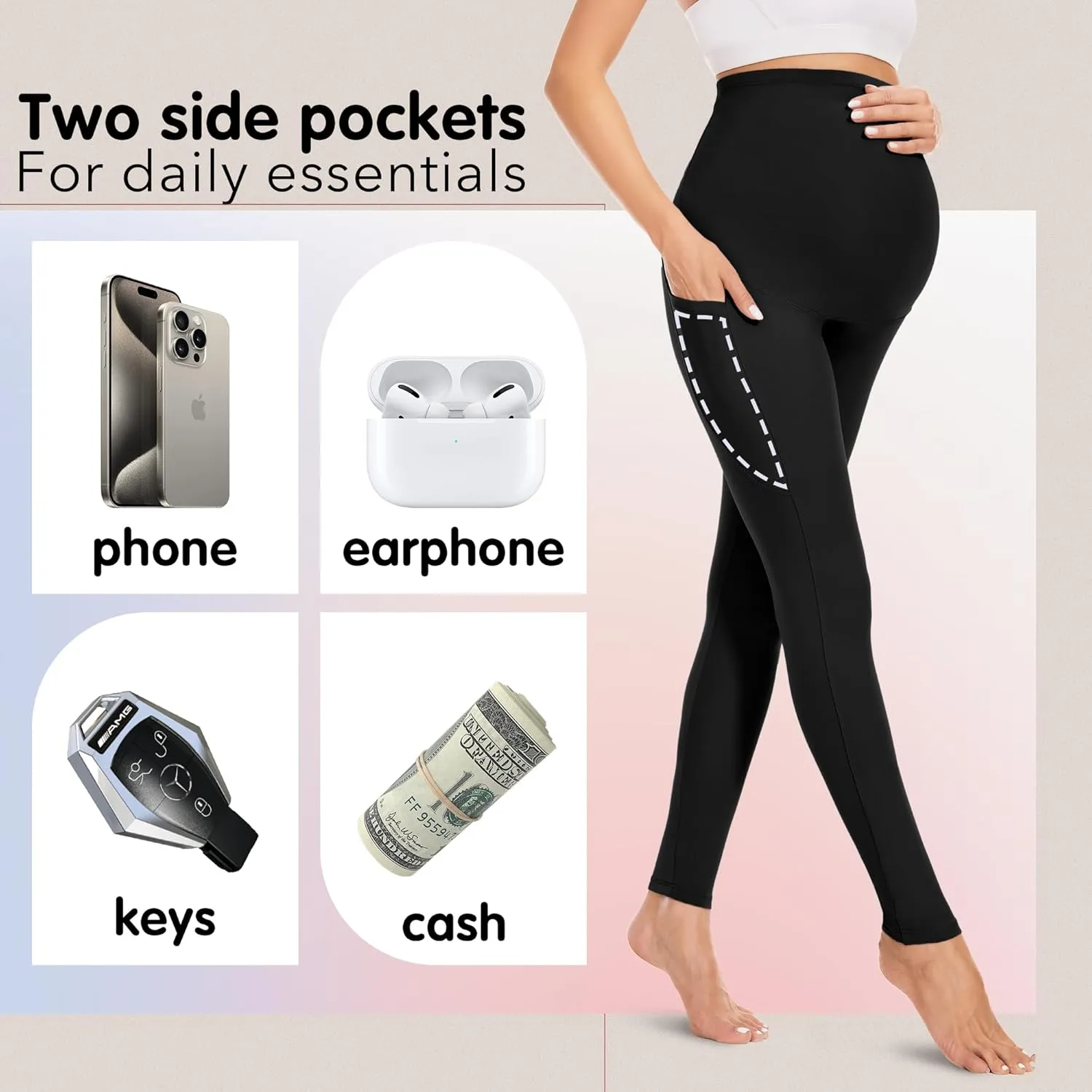 FULLSOFT Soft Maternity Workout Leggings with Pockets Over The Belly Pregnancy Yoga Pants