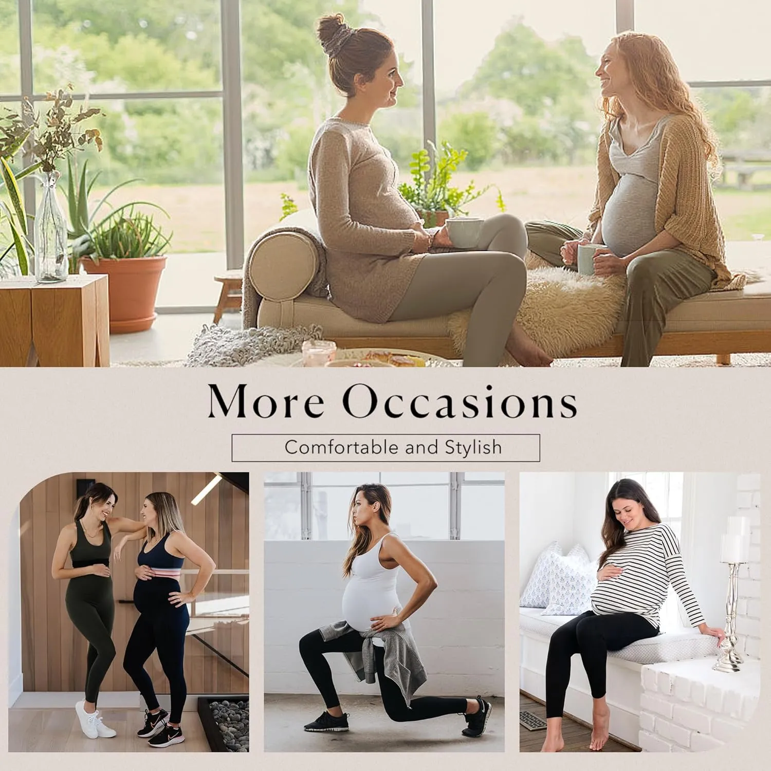 FULLSOFT Soft Maternity Workout Leggings with Pockets Over The Belly Pregnancy Yoga Pants