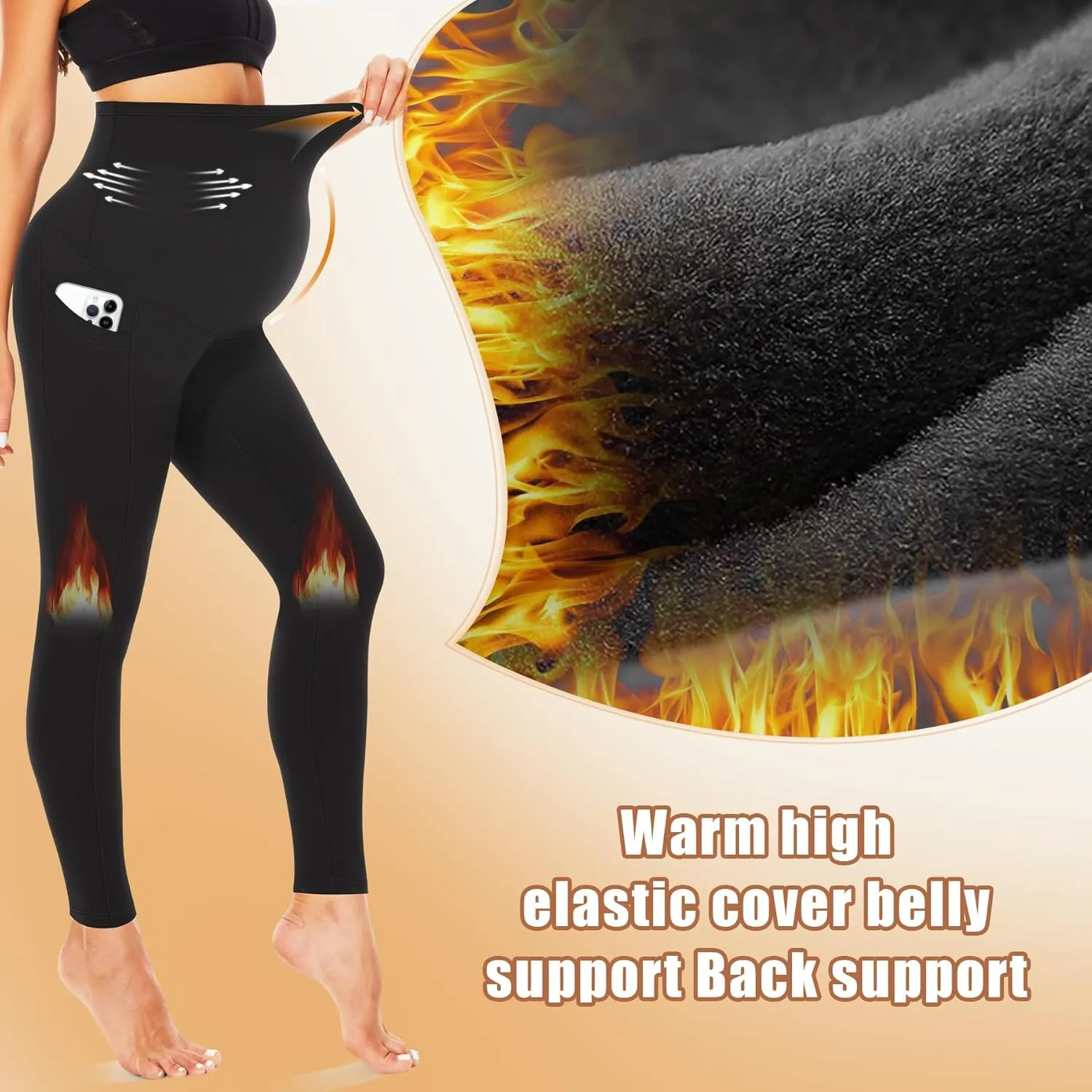 FULLSOFT Soft Maternity Workout Leggings with Pockets Over The Belly Pregnancy Yoga Pants