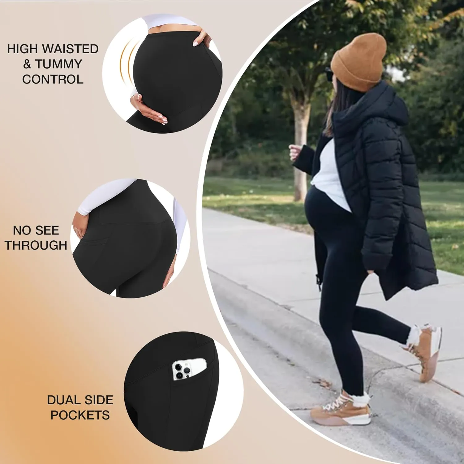 FULLSOFT Soft Maternity Workout Leggings with Pockets Over The Belly Pregnancy Yoga Pants