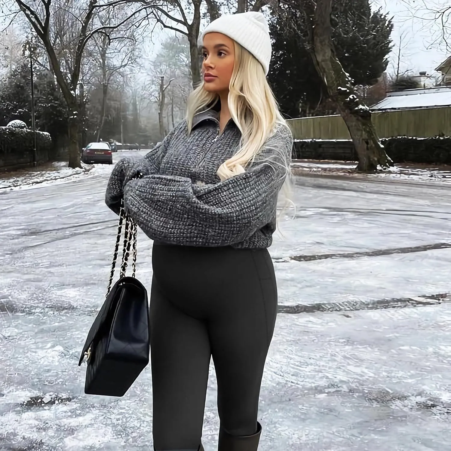 FULLSOFT Soft Maternity Workout Leggings with Pockets Over The Belly Pregnancy Yoga Pants