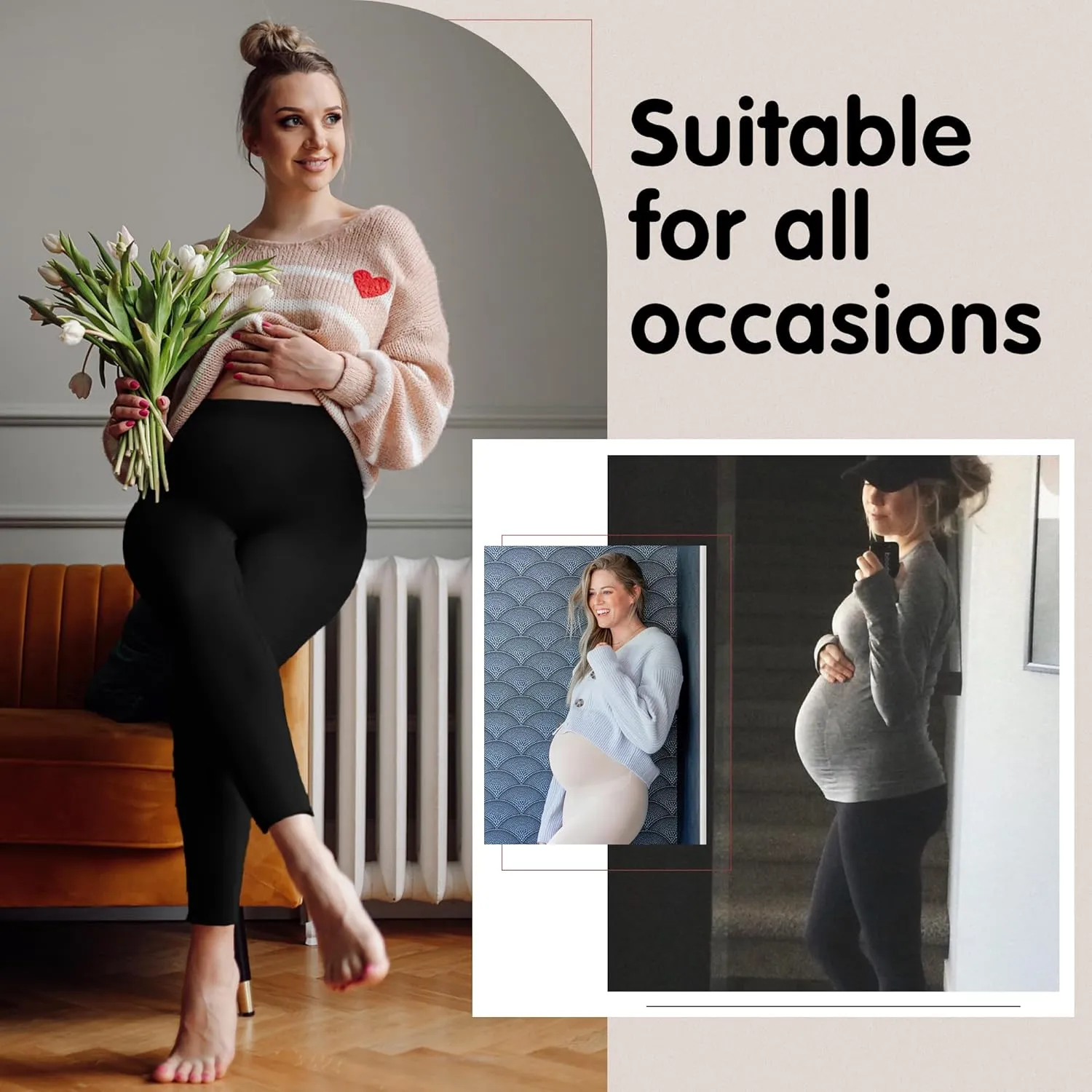 FULLSOFT Soft Maternity Workout Leggings with Pockets Over The Belly Pregnancy Yoga Pants