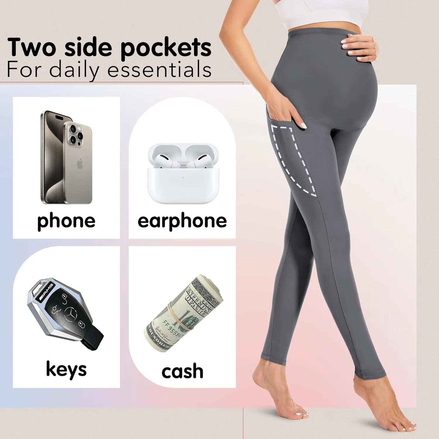 FULLSOFT Soft Maternity Workout Leggings with Pockets Over The Belly Pregnancy Yoga Pants