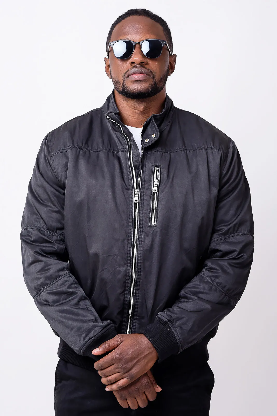 funnel neck jacket in black
