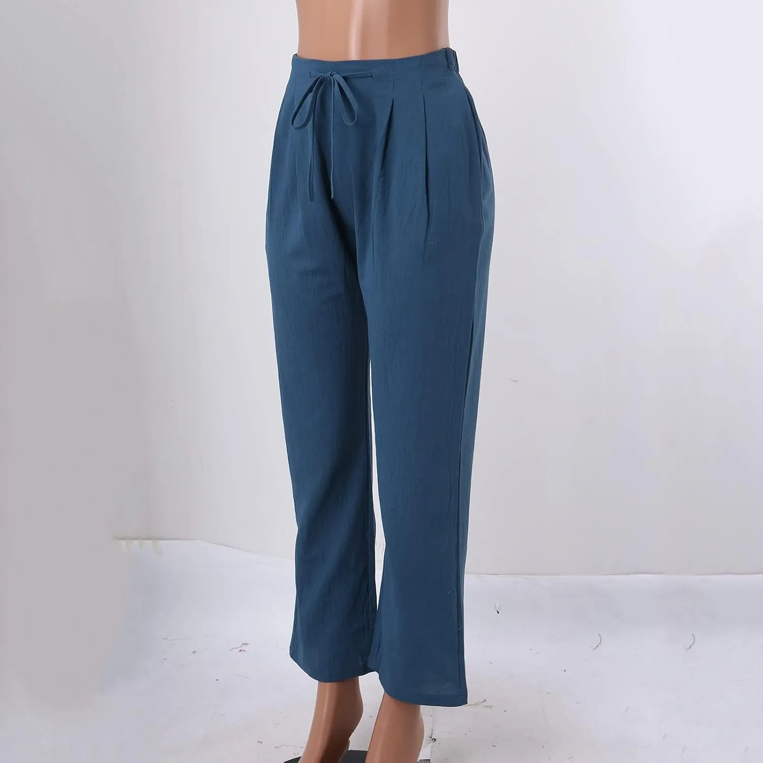FZVYD Linen Pants for Women 2023 Summer Casual Loose Drawstring Elastic High Waist Comfy Trousers Straight Leg Lounge Pants