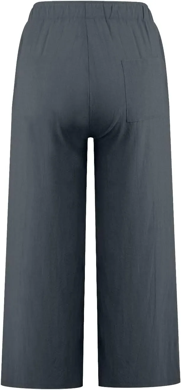 FZYLQY Cotton Linen Pants for Womens 2025 Wide Leg Cropped Lounge Trousers Drawstring Elastic Waist Summer Beach Pants