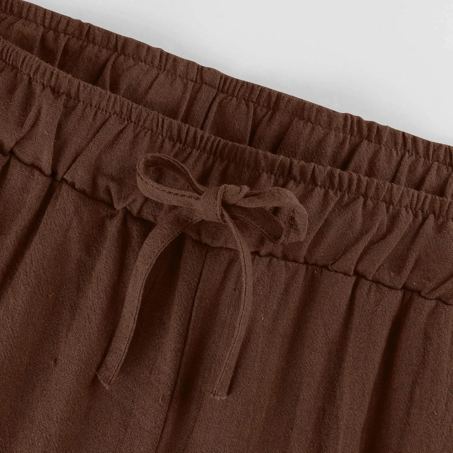 FZYLQY Cotton Linen Pants for Womens 2025 Wide Leg Cropped Lounge Trousers Drawstring Elastic Waist Summer Beach Pants