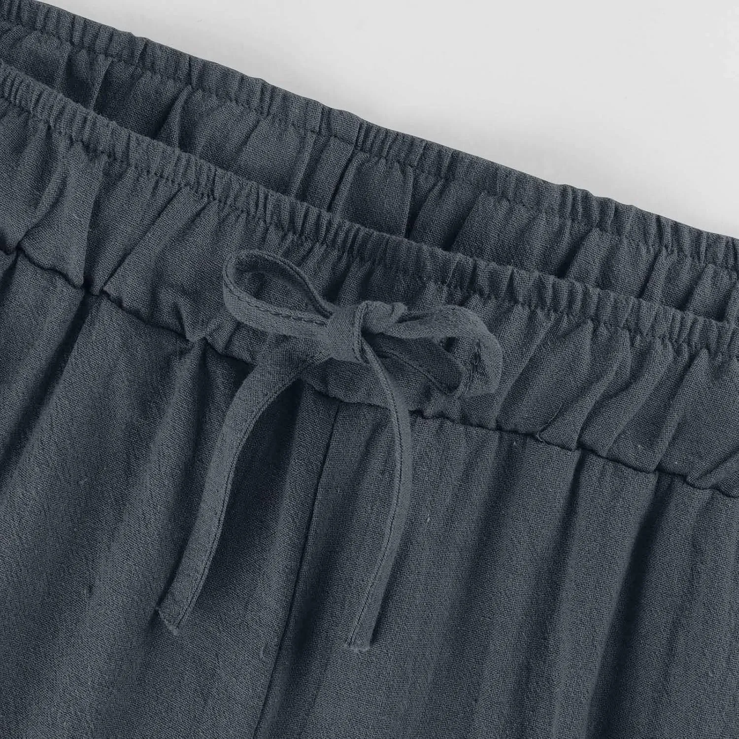 FZYLQY Cotton Linen Pants for Womens 2025 Wide Leg Cropped Lounge Trousers Drawstring Elastic Waist Summer Beach Pants