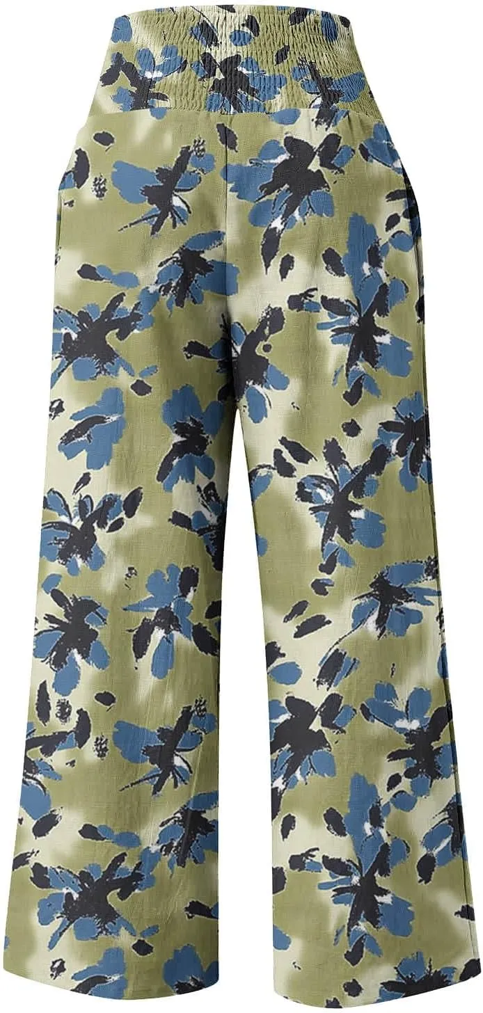 FZYLQY Wide Leg Pants for Women Dressy Button High Waisted Business Pants Summer Casual Work Beach Pants Trousers with Pocket