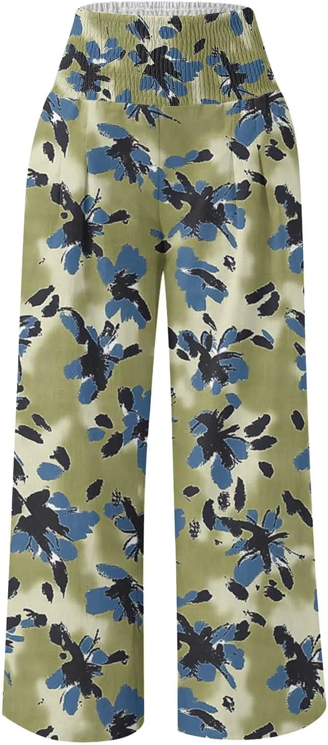 FZYLQY Wide Leg Pants for Women Dressy Button High Waisted Business Pants Summer Casual Work Beach Pants Trousers with Pocket