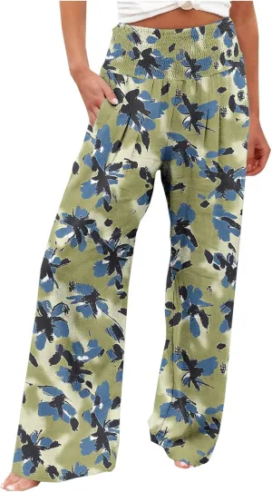 FZYLQY Wide Leg Pants for Women Dressy Button High Waisted Business Pants Summer Casual Work Beach Pants Trousers with Pocket