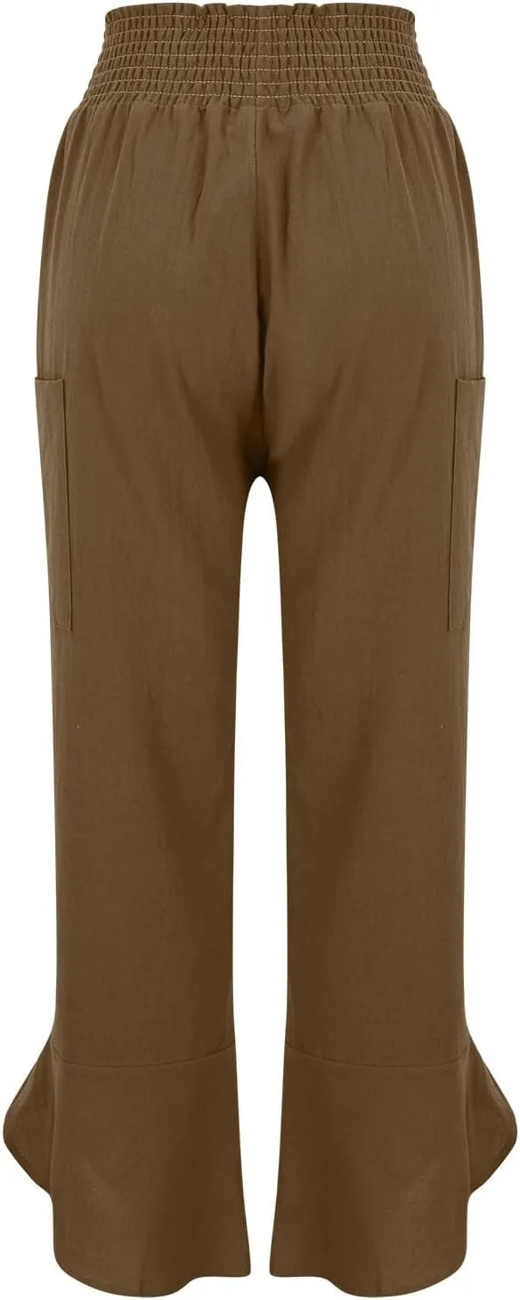 FZYLQY Womens Baggy Wide Leg Pants Casual Summer Linen Pants Elastic Waisted Casual Palazzo Harem Pants 2025 Beach Trousers