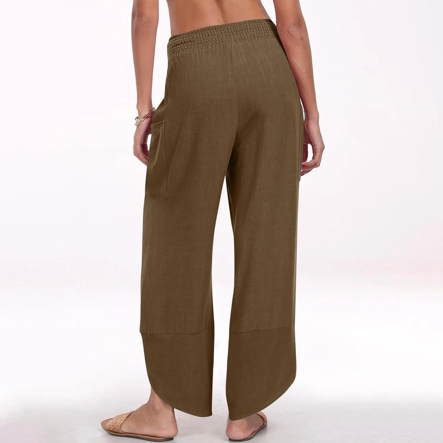 FZYLQY Womens Baggy Wide Leg Pants Casual Summer Linen Pants Elastic Waisted Casual Palazzo Harem Pants 2025 Beach Trousers