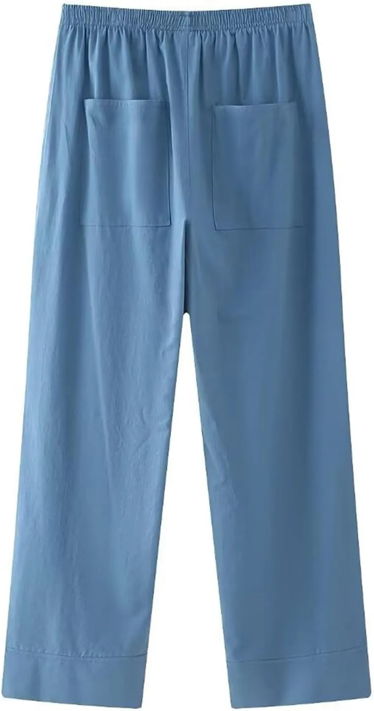 FZYLQY Womens Linen Pants with Pockets High Waisted Palazzo Pants Belted Straight Leg Trousers 2025 Summer Beach Trousers