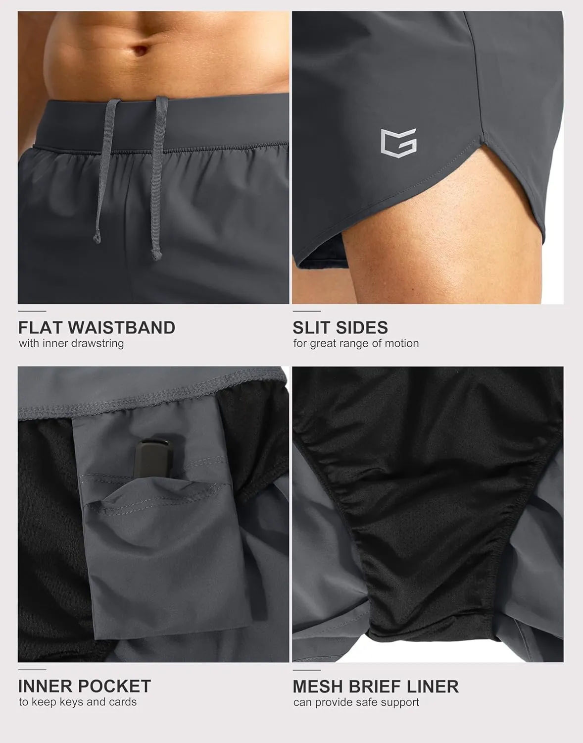 G Gradual Running Shorts for Men 3 Inch Lighweight Quick Dry Workout Gym Athletic Jogging Shorts with Inner Key Pocket
