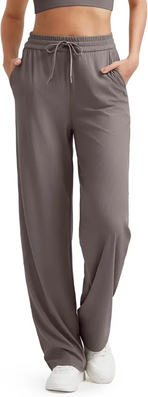 G4Free Ribbed Wide Leg Yoga Pants for Women with Pockets Drawstring High Waist Casual Lounge Pants Petite/Regular/Tall