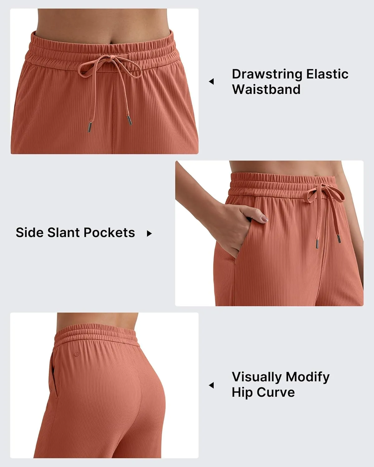 G4Free Ribbed Wide Leg Yoga Pants for Women with Pockets Drawstring High Waist Casual Lounge Pants Petite/Regular/Tall
