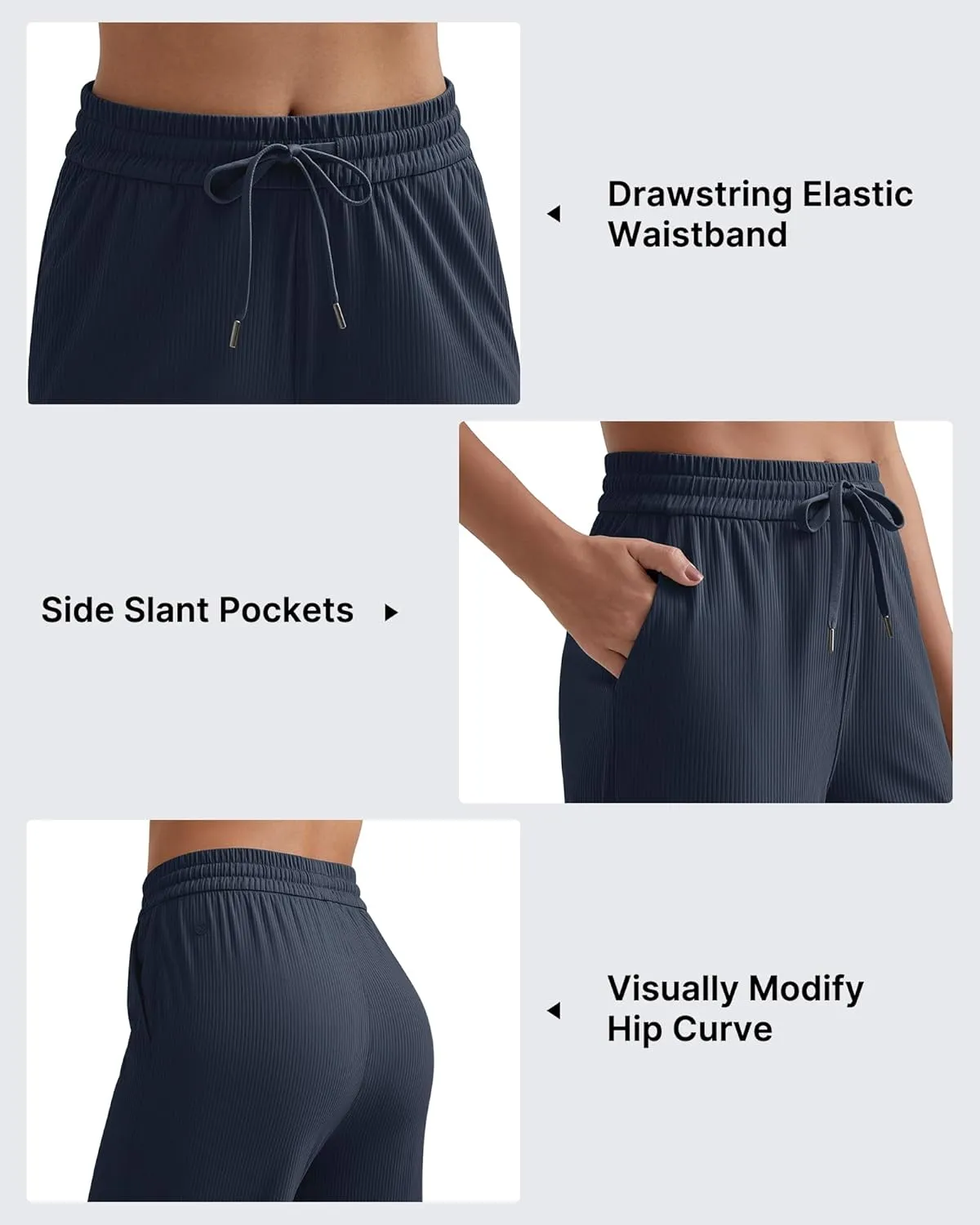 G4Free Ribbed Wide Leg Yoga Pants for Women with Pockets Drawstring High Waist Casual Lounge Pants Petite/Regular/Tall