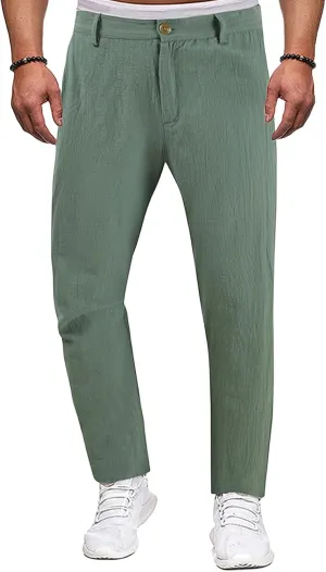 Golf Pants Men Lightweight Casual Pant Button Stretch Pleated Slacks Chino Pant Summer Beach Vacation Vintage Trousers