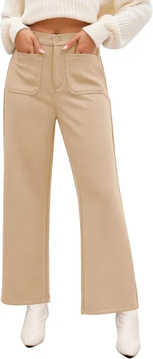 GRAPENT Wide Leg Pants Woman High Waisted Business Casual Elastic Waist Cropped Trouser Pockets Stretch Fall Knit Pants