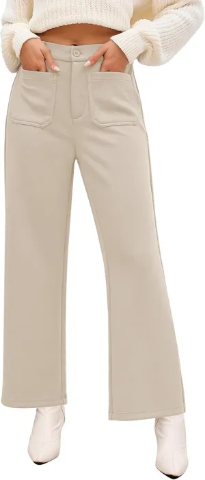 GRAPENT Wide Leg Pants Woman High Waisted Business Casual Elastic Waist Cropped Trouser Pockets Stretch Fall Knit Pants