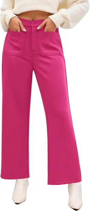 GRAPENT Wide Leg Pants Woman High Waisted Business Casual Elastic Waist Cropped Trouser Pockets Stretch Fall Knit Pants