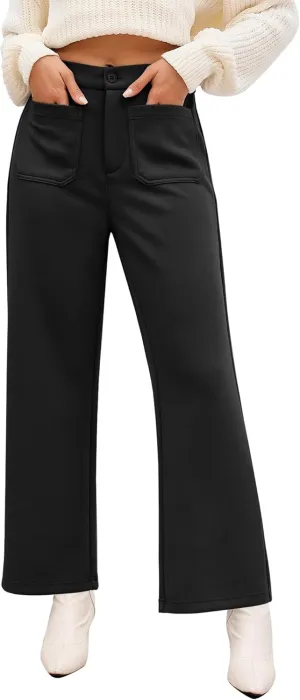 GRAPENT Wide Leg Pants Woman High Waisted Business Casual Elastic Waist Cropped Trouser Pockets Stretch Fall Knit Pants