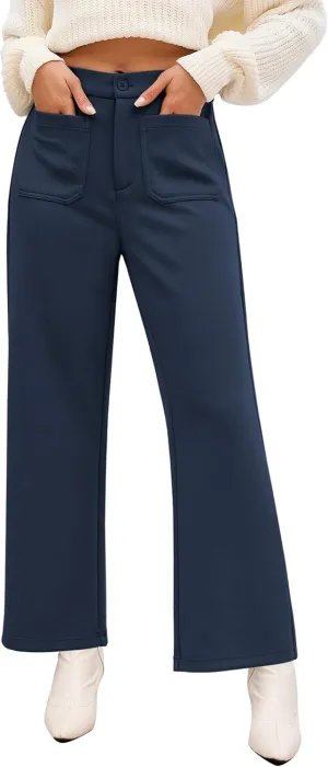 GRAPENT Wide Leg Pants Woman High Waisted Business Casual Elastic Waist Cropped Trouser Pockets Stretch Fall Knit Pants