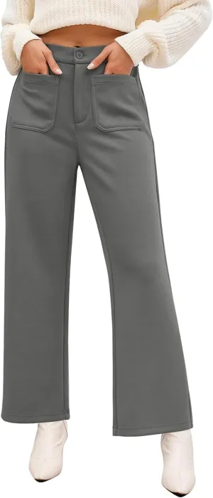 GRAPENT Wide Leg Pants Woman High Waisted Business Casual Elastic Waist Cropped Trouser Pockets Stretch Fall Knit Pants