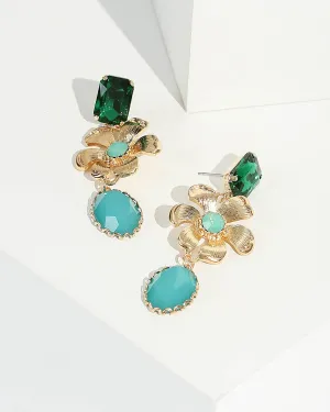 Green Flower Statement Drop Earrings