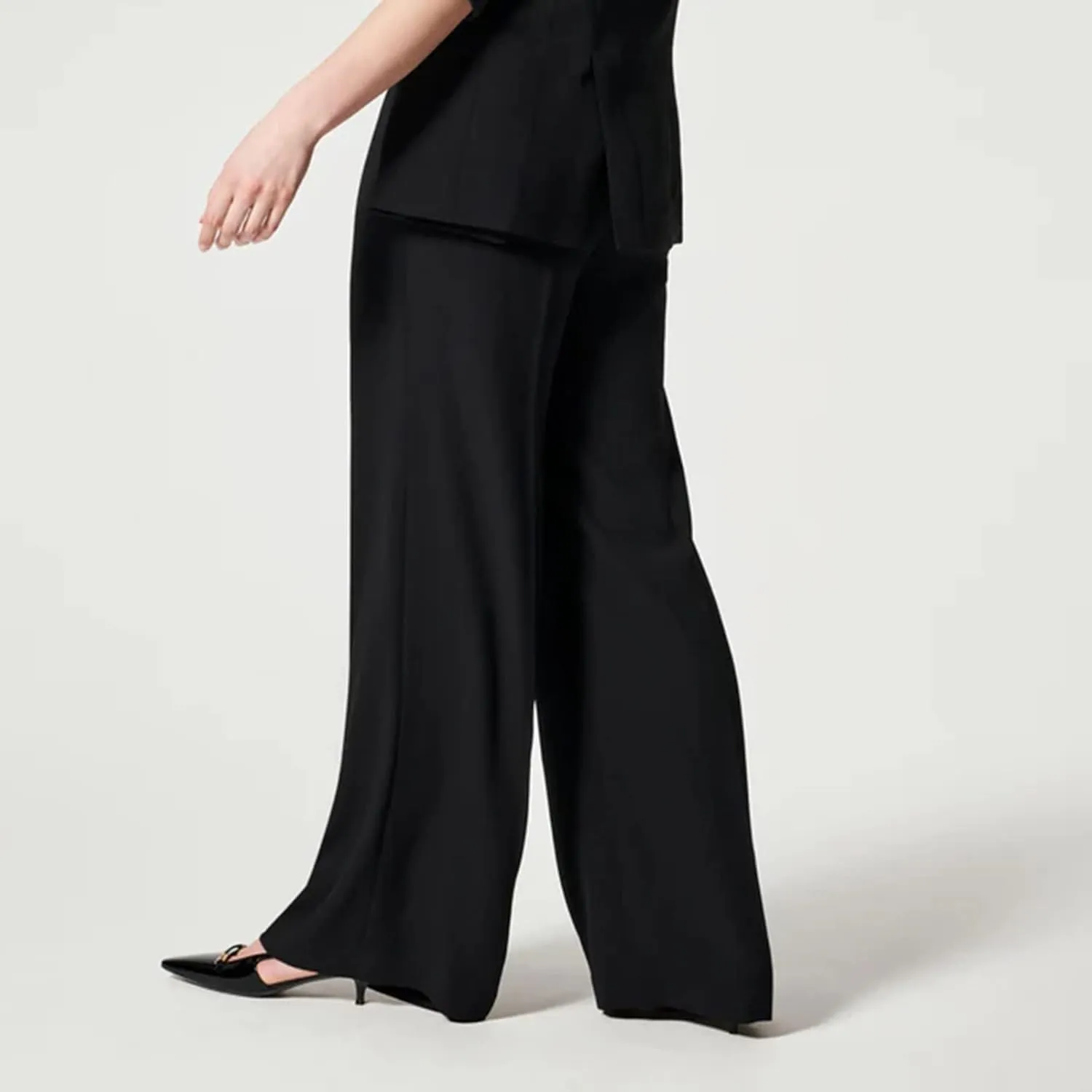 Gumipy Crepe Pleated Pants for Women High Waisted Wide Leg Pants Plus Size Elastic Stretch Palazzo Pants Work Office Trousers