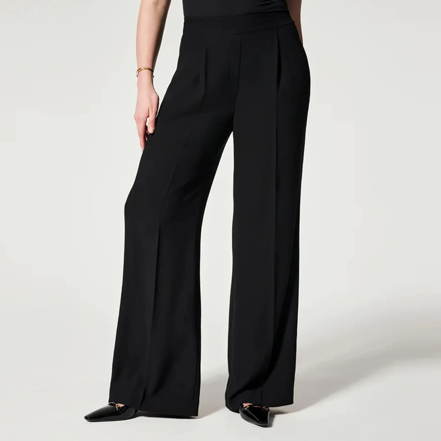 Gumipy Crepe Pleated Pants for Women High Waisted Wide Leg Pants Plus Size Elastic Stretch Palazzo Pants Work Office Trousers
