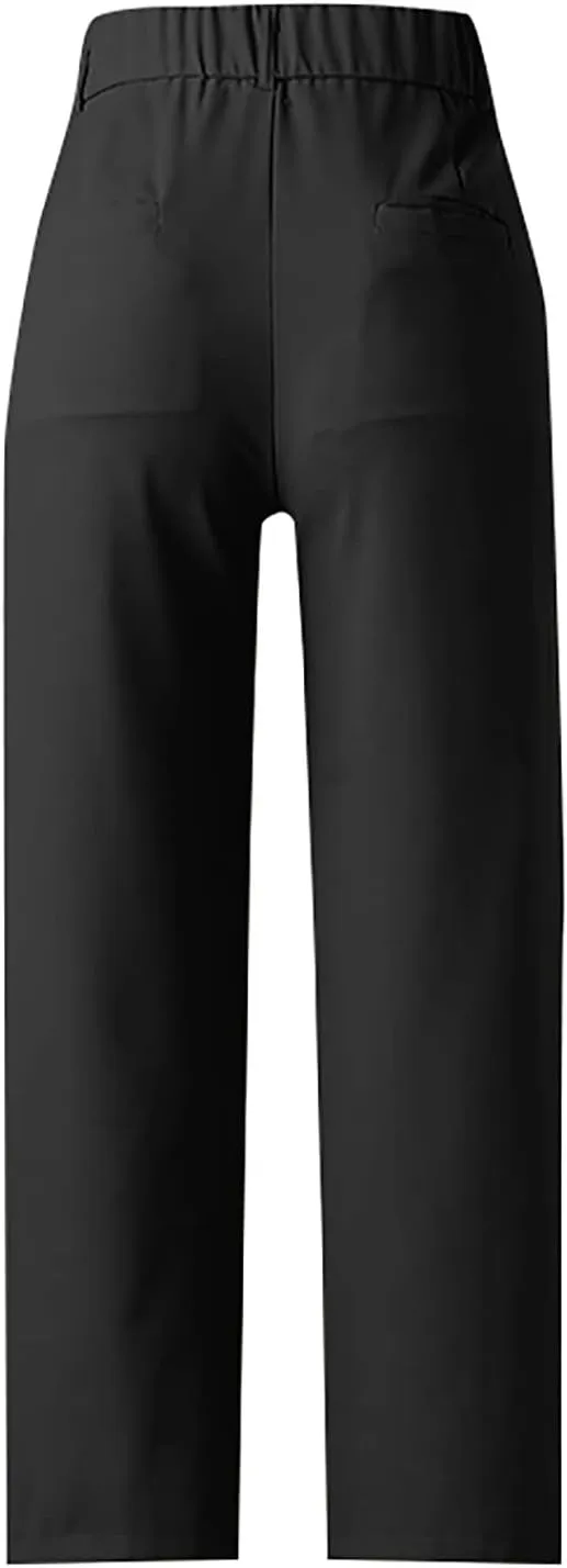 Gumipy Crepe Pleated Pants for Women High Waisted Wide Leg Pants Plus Size Elastic Stretch Palazzo Pants Work Office Trousers