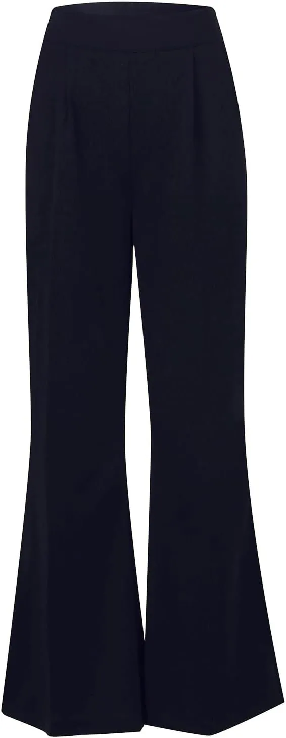 Gumipy Crepe Pleated Pants for Women High Waisted Wide Leg Pants Plus Size Elastic Stretch Palazzo Pants Work Office Trousers