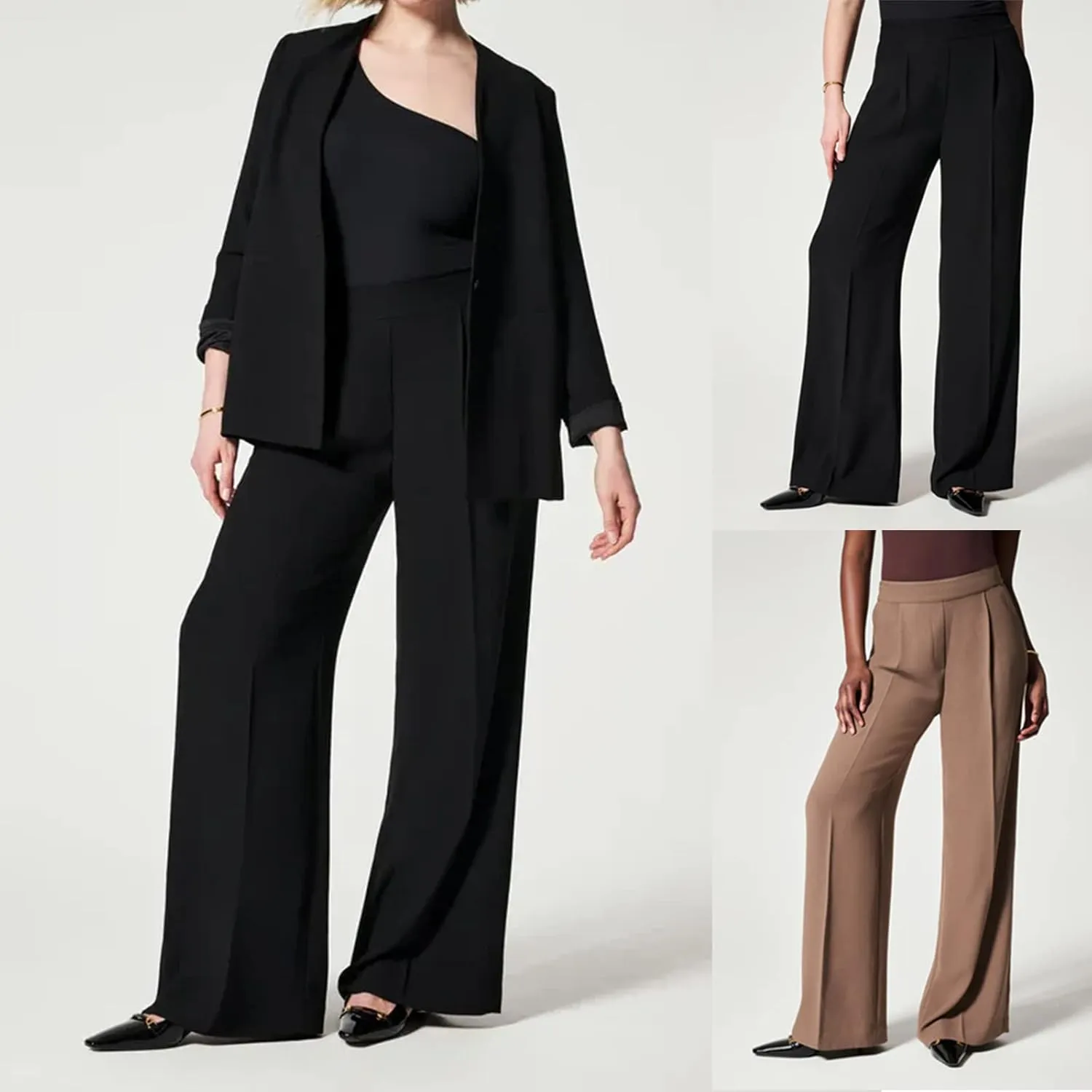 Gumipy Crepe Pleated Pants for Women High Waisted Wide Leg Pants Plus Size Elastic Stretch Palazzo Pants Work Office Trousers
