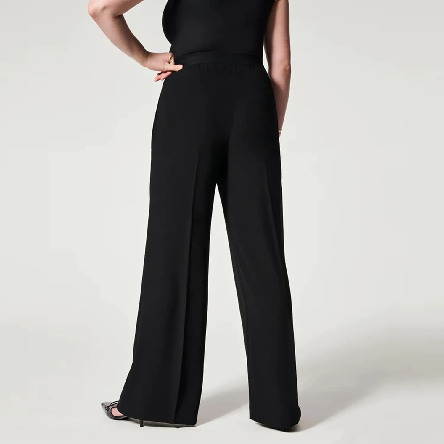 Gumipy Crepe Pleated Pants for Women High Waisted Wide Leg Pants Plus Size Elastic Stretch Palazzo Pants Work Office Trousers