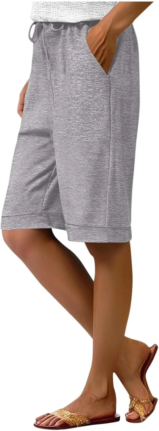 Half Shorts Pants for Women Trendy 2025 Summer Casual Shorts Elastic High Waisted Wide Leg Dressy Short with Pockets