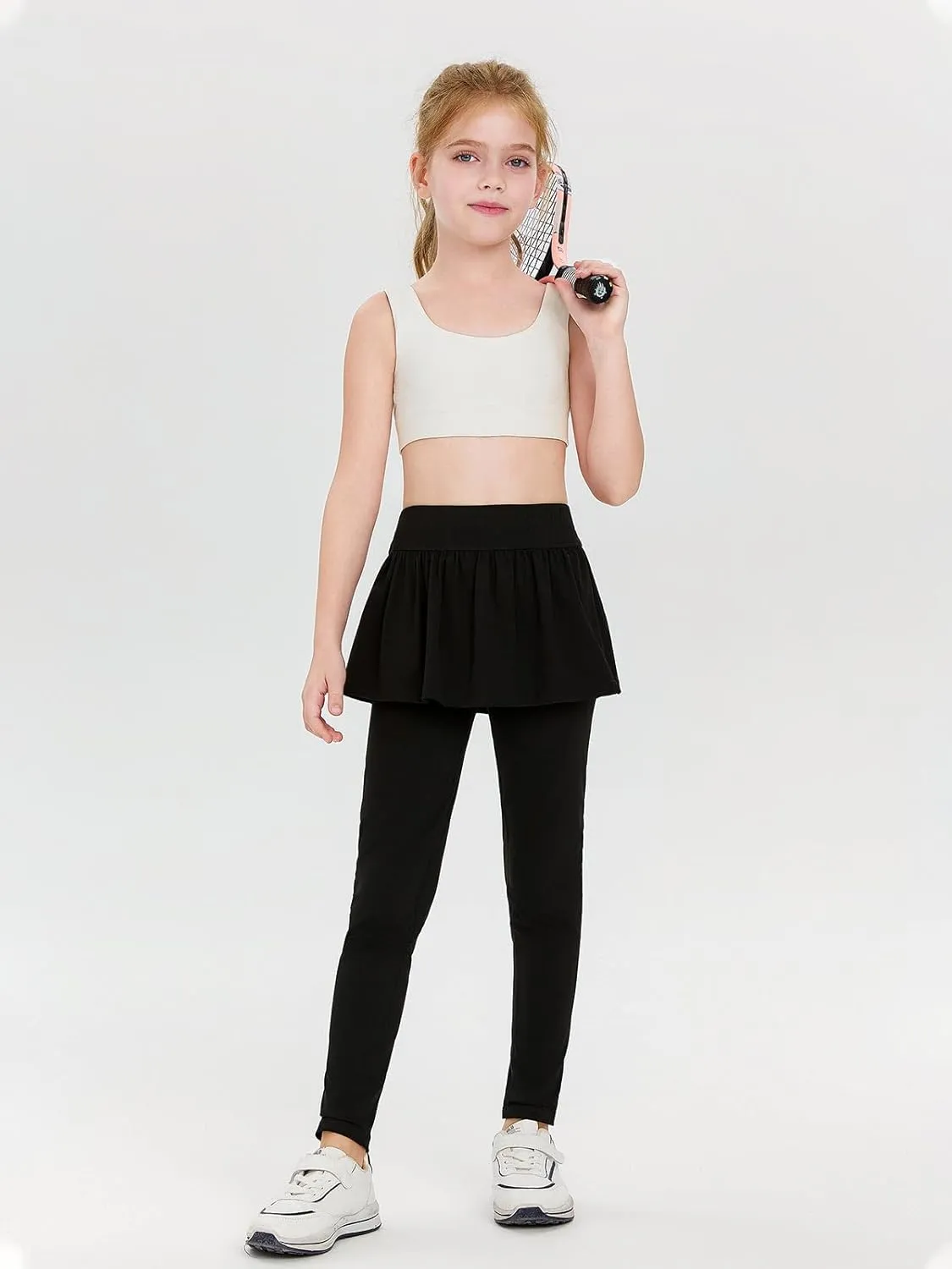 Haloumoning Girls Tennis Skirt with Leggings Kids High Waist Athletic Skort Yoga Golf Clothes with Pockets