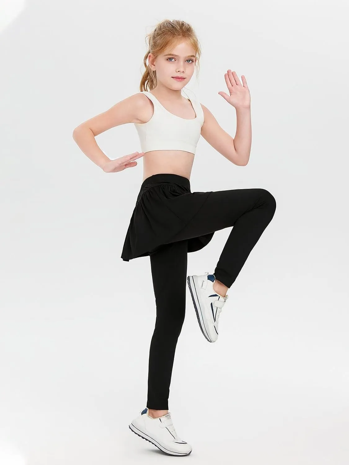 Haloumoning Girls Tennis Skirt with Leggings Kids High Waist Athletic Skort Yoga Golf Clothes with Pockets
