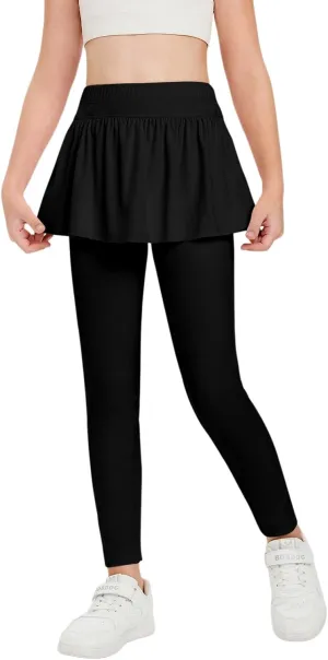 Haloumoning Girls Tennis Skirt with Leggings Kids High Waist Athletic Skort Yoga Golf Clothes with Pockets