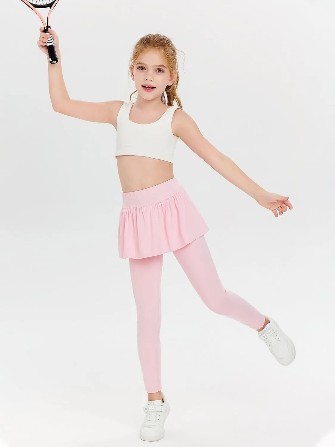 Haloumoning Girls Tennis Skirt with Leggings Kids High Waist Athletic Skort Yoga Golf Clothes with Pockets