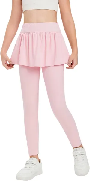 Haloumoning Girls Tennis Skirt with Leggings Kids High Waist Athletic Skort Yoga Golf Clothes with Pockets
